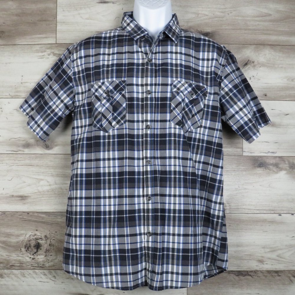 VESE* Men's Short Sleeve Button‎ Down Double Chest Pocket Shirt~ Size Large